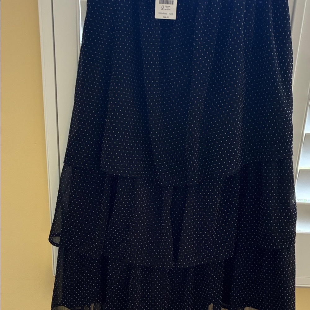 J. Crew Black Tiered Maxi Skirt with Polka Dots